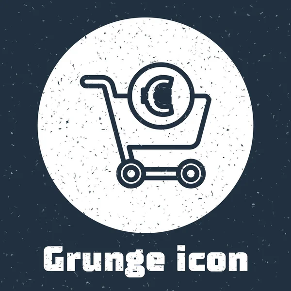 Grunge Line Carrinho Compras Ícone Símbolo Euro Isolado Fundo Cinza — Vetor de Stock