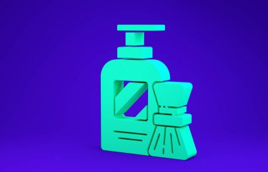 Mavi arka planda yeşil tıraş jeli köpüğü ve fırça ikonu izole edildi. Tıraş köpüğü. 3d illüstrasyon 3B canlandırma