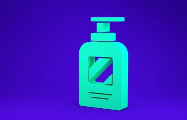 Mavi arka planda izole edilmiş yeşil şampuan ikonu. 3d illüstrasyon 3B canlandırma