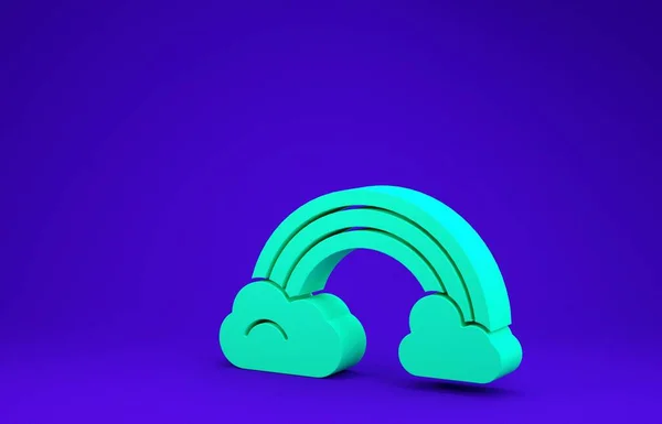 Green Rainbow with clouds icon isolated on blue background.  3d illustration 3D render — Stock Photo, Image