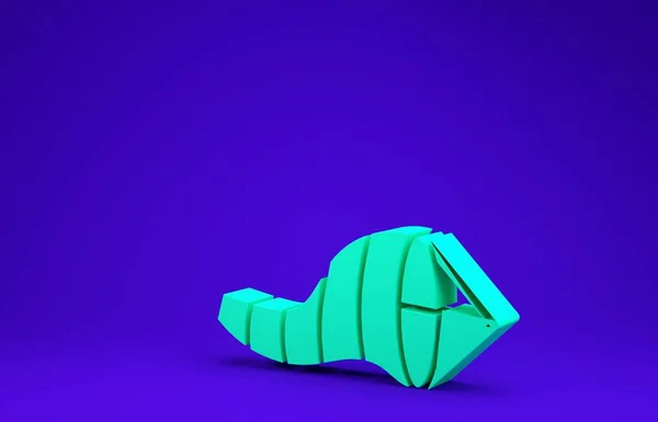 Зелений конус метеорології вітряного флюгера ізольовані на синьому фоні. Вітряк вказує напрямок і силу вітру. 3D ілюстрація 3D рендеринга — стокове фото
