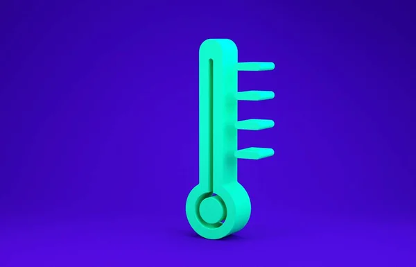 Yeşil Meteoroloji termometresi mavi arkaplanda izole edilmiş ikonu ölçüyor. Termometre termometresi sıcak ya da soğuk hava gösteriyor. 3d illüstrasyon 3B canlandırma — Stok fotoğraf