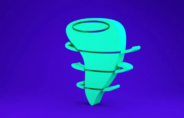 蓝色背景上孤立的绿色龙卷风图标。3D渲染3D插图 — 图库照片