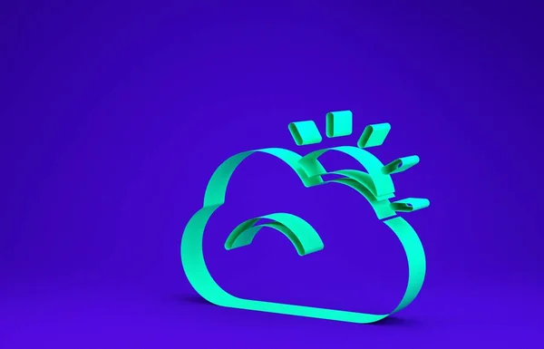 Icono verde del sol y la nube aislado sobre fondo azul. 3D ilustración 3D render —  Fotos de Stock