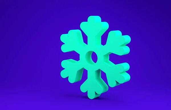 青の背景に隔離された緑のスノーフレークアイコン。3Dイラスト3Dレンダリング — ストック写真