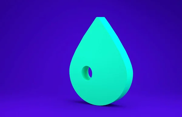 Icono de gota de agua verde aislado sobre fondo azul. 3D ilustración 3D render — Foto de Stock