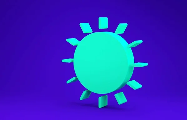 青い背景に緑色の太陽のアイコンが孤立しています。夏のシンボル。晴れた日だ。3Dイラスト3Dレンダリング — ストック写真