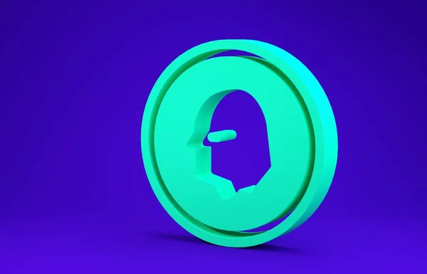 绿色硬币的图标孤立在蓝色背景。银行货币标志。现金符号。3D渲染3D插图 — 图库照片