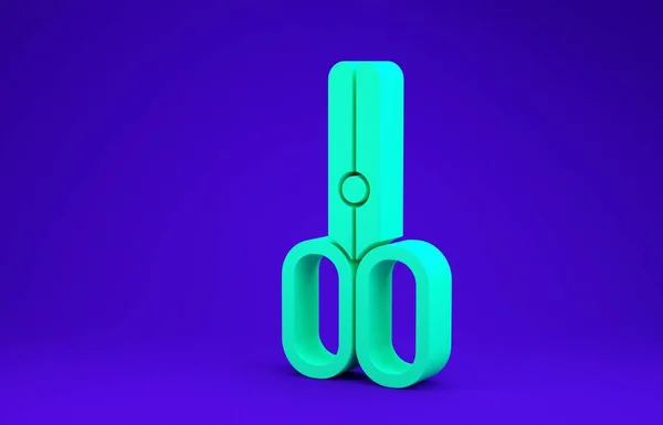 Ікона Зелених Ножиць ізольована на синьому фоні. перукарня, модний салон і перукарський знак. Символ перукарні. 3D-рендеринг — стокове фото
