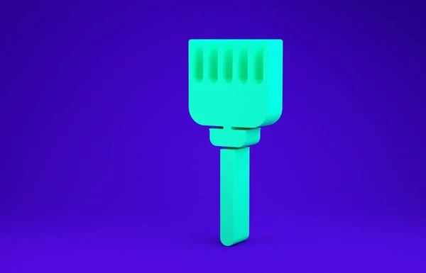 Icône brosse à cheveux verte isolée sur fond bleu. Peigne pour cheveux peignés. Symbole de coiffeur. Illustration 3D rendu 3D — Photo