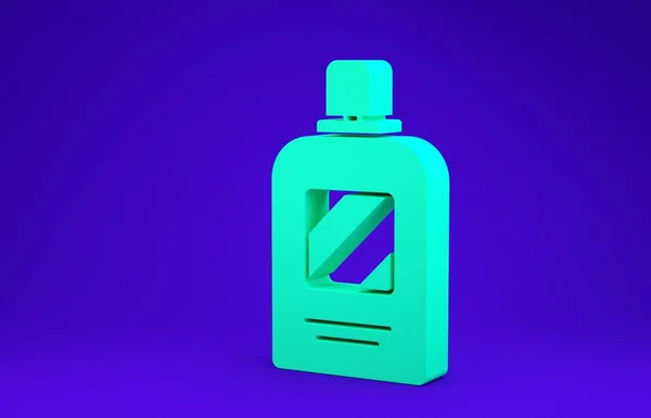 Зелена пляшка значка шампуню ізольована на синьому фоні. 3D ілюстрація 3D рендеринга — стокове фото