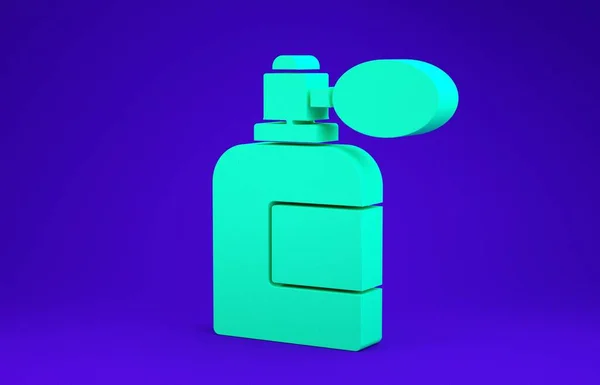 Bouteille verte après-rasage avec icône atomiseur isolée sur fond bleu. Cologne icône de pulvérisation. Flacon de parfum masculin. Illustration 3D rendu 3D — Photo