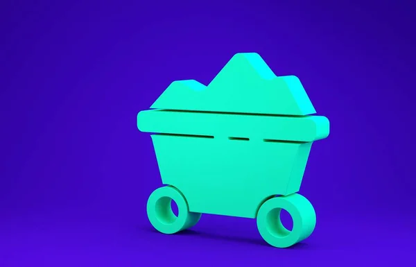 Green Coal mine trolley Symbol isoliert auf blauem Hintergrund. Werkswagen für Kohlebergwerke. 3D Illustration 3D Renderer — Stockfoto