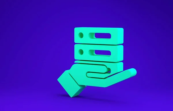 Servidor Verde, Dados, Ícone de hospedagem web isolado em fundo azul. 3D ilustração 3D render — Fotografia de Stock