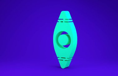 Mavi arka planda yeşil kano ve kürek ikonu izole edildi. Balıkçılık ve turizm için kano. Açık hava aktiviteleri. Minimalizm kavramı. 3d illüstrasyon 3B canlandırma