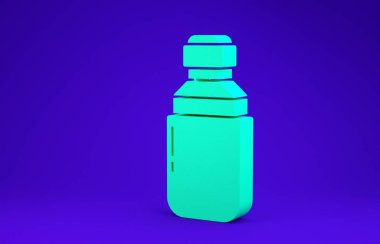 Yeşil Tıbbi marihuana veya kenevir yaprağı zeytinyağı damlası ikonu mavi arka planda izole edilmiş. Esrar özütü. Kenevir sembolü. Minimalizm kavramı. 3d illüstrasyon 3d canlandırma