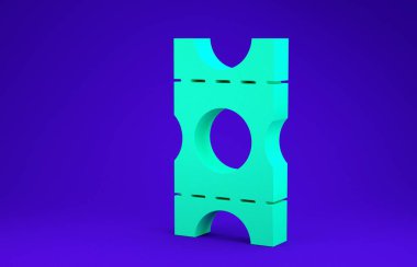 Mavi arka planda yeşil kupon simgesi izole edildi. Boş alışveriş indirimi etiketi. Şablon indirimli afiş. Minimalizm kavramı. 3d illüstrasyon 3B canlandırma