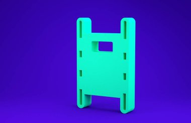 Mavi arkaplanda yeşil sedye simgesi izole edildi. Hastanenin tıbbi sedyesi. Minimalizm kavramı. 3d illüstrasyon 3B canlandırma