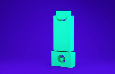 Mavi arkaplanda yeşil astım ikonu izole edildi. Öksürük şurubu, solunum, alerjik hasta. Minimalizm kavramı. 3d illüstrasyon 3B canlandırma