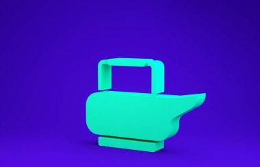 Mavi arkaplanda yeşil lazımlık simgesi izole edildi. Yatalak hastalar için tuvalet. Minimalizm kavramı. 3d illüstrasyon 3B canlandırma