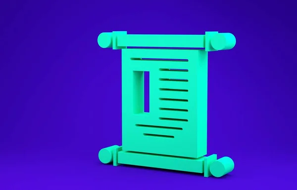 Decreto verde, papel, pergaminho, ícone de rolagem isolado no fundo azul. Rolo chinês. 3D ilustração 3D render — Fotografia de Stock