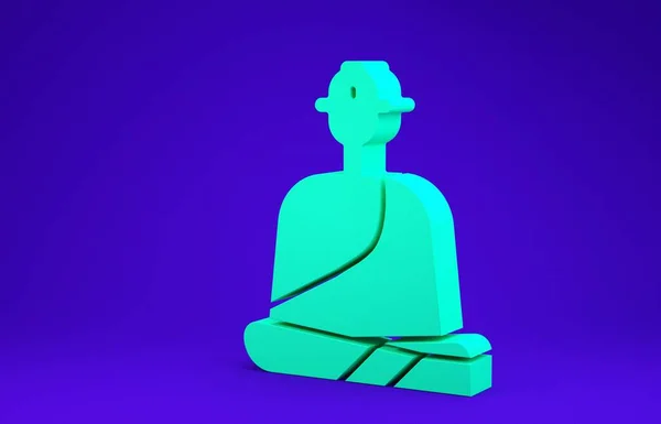 Green Buddhist monk in robes sitting in meditation icon isolated on blue background.  3d illustration 3D render — Stock Photo, Image