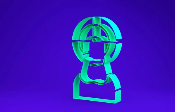 绿色耶稣基督图标孤立在蓝色的背景。3D渲染3D插图 — 图库照片
