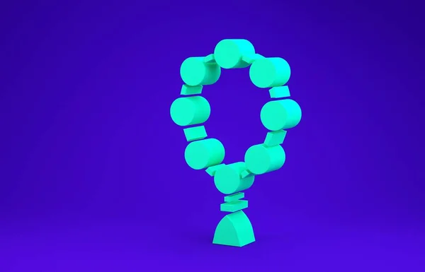 Zielony różaniec koraliki ikona religii izolowane na niebieskim tle. Ilustracja 3D 3D renderowania — Zdjęcie stockowe