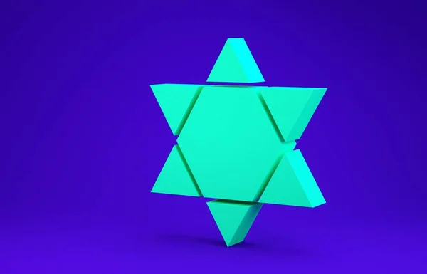 Ícone Estrela Verde de David isolado no fundo azul. Símbolo religioso judeu. Símbolo de Israel. 3D ilustração 3D render — Fotografia de Stock
