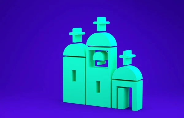 녹색 교회 건물 아이콘은 파란색 배경에 분리되어 있습니다. 기독교 교회. 교회의 종교. 3d 삽화 3D 렌더링 — 스톡 사진