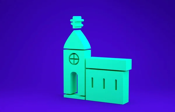 Ikona budovy Green Church izolované na modrém pozadí. Christian Church. Náboženství církve. 3D ilustrace 3D vykreslení — Stock fotografie