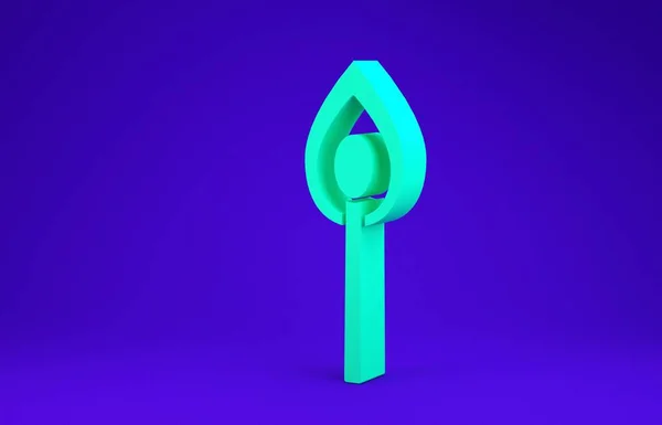 녹색 불이타고 있는 불의 아이콘 과 일치하는 파란색 배경에서 분리되었습니다. 불과 일치해. 성냥팔이 기호. 3d 삽화 3D 렌더링 — 스톡 사진