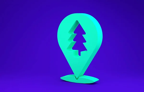 Green Location of the forest on a map icon isolated on blue background.  3d illustration 3D render — Stock Photo, Image