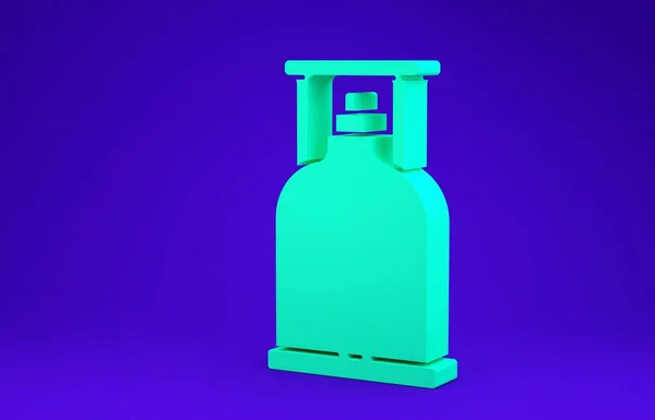 Зеленый значок газовой плиты выделен на синем фоне. Портативная газовая горелка. Пешие прогулки, кемпинг. 3D-рендеринг — стоковое фото