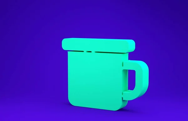 Green Camping Metal Mug Icon Isolated Blue Background Minimalism Concept — Stock Photo, Image