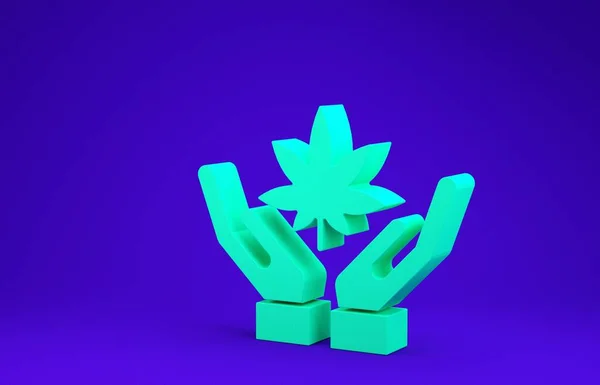 Zöld Orvosi Marihuána Vagy Cannabis Levél Ikon Elszigetelt Kék Alapon — Stock Fotó
