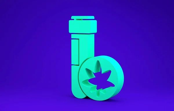 Zöld Kémiai Kémcső Marihuána Vagy Cannabis Levél Ikon Elszigetelt Kék — Stock Fotó