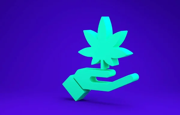 Zielona Marihuana Medyczna Lub Ikona Liści Marihuany Odizolowana Niebieskim Tle — Zdjęcie stockowe