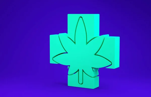 Green Medical Marijuana Ícone Folha Cannabis Isolado Fundo Azul Símbolo — Fotografia de Stock