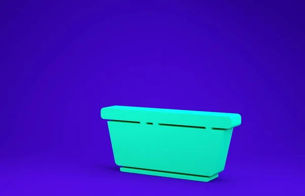 绿色塑料盆图标隔离在蓝色背景 加水的碗洗衣服 清洁设备 最低纲领的概念 3D渲染3D插图 — 图库照片