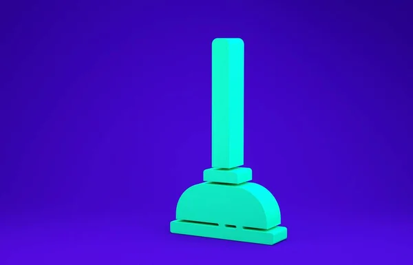 青の背景に隔離されたパイプクリーニングアイコンのための木製のハンドルを持つ緑のラバープランジャー トイレのプランジャー 最小限の概念 3Dイラスト3Dレンダリング — ストック写真