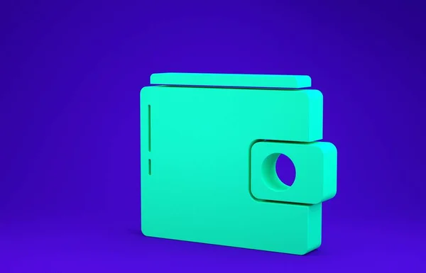 緑の財布アイコンは青の背景に隔離されます 財布のアイコン 現金節約のシンボル 最小限の概念 3Dイラスト3Dレンダリング — ストック写真