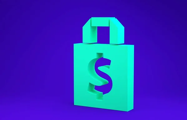 Green Shoping Bag Dollar Symbol Icon Isolated Blue Background Handbag — Stock Photo, Image