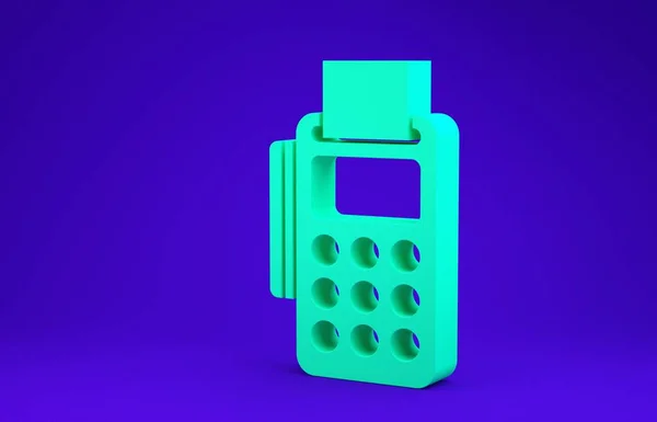 带有插入信用卡的绿色回收站和蓝色背景的打印回收站图标 Nfc支付概念 最低纲领的概念 3D渲染3D插图 — 图库照片