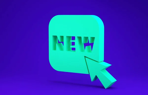 青の背景に新しいアイコンが分離された碑文と緑のボタン 価格のバッジ プロモーションタグ割引 最小限の概念 3Dイラスト3Dレンダリング — ストック写真