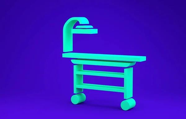 Green Operating table icon isolated on blue background. Minimalism concept. 3d illustration 3D render