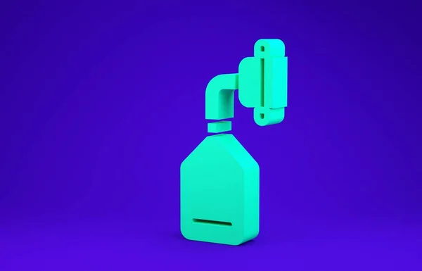 绿色医用氧气面罩图标隔离在蓝色背景 最低纲领的概念 3D渲染3D插图 — 图库照片