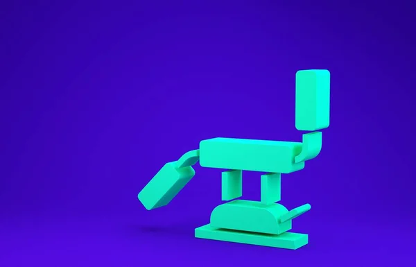 Green Medical dental chair icon isolated on blue background. Dentist chair. Minimalism concept. 3d illustration 3D render