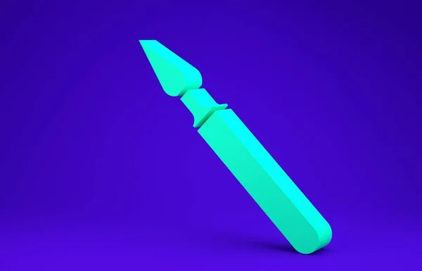 Green Medical surgery scalpel tool icon isolated on blue background. Medical instrument. Minimalism concept. 3d illustration 3D render