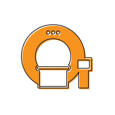 Turuncu Tomografi simgesi beyaz arkaplanda izole edildi. Tıbbi tarayıcı, radyasyon. Teşhis, radyoloji, manyetik rezonans terapisi. Vektör İllüstrasyonu